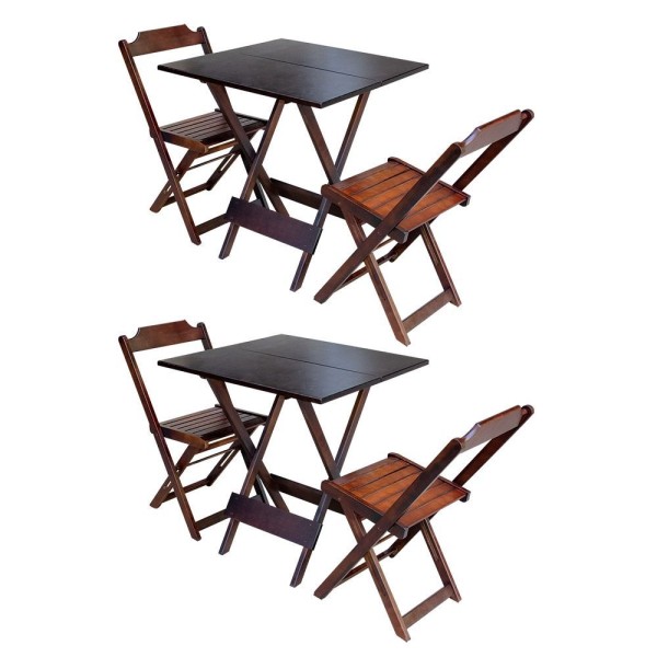 Encontraproduto.com.br - Kit 2 Conjuntos De Mesa Dobravel Com 2 Cadeiras De Madeira 70x70 Ideal Para Bar E Restaurante - Imbu