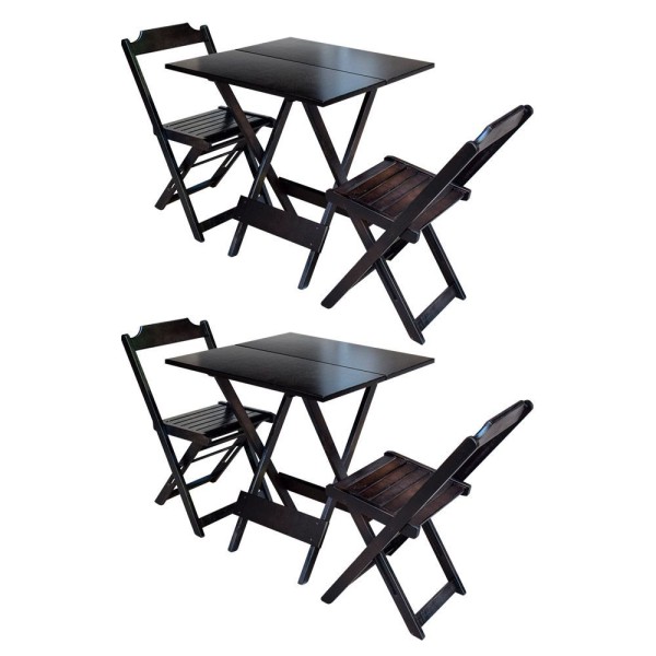 Encontraproduto.com.br - Kit 2 Conjuntos De Mesa Dobravel Com 2 Cadeiras De Madeira 70x70 Ideal Para Bar E Restaurante - Taba