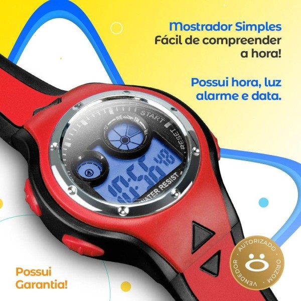 Encontraproduto.com.br - Criança Qualidade Premium Relogio Digital Silicone Infantil Presente Vermelho Esportivo Menino Preto