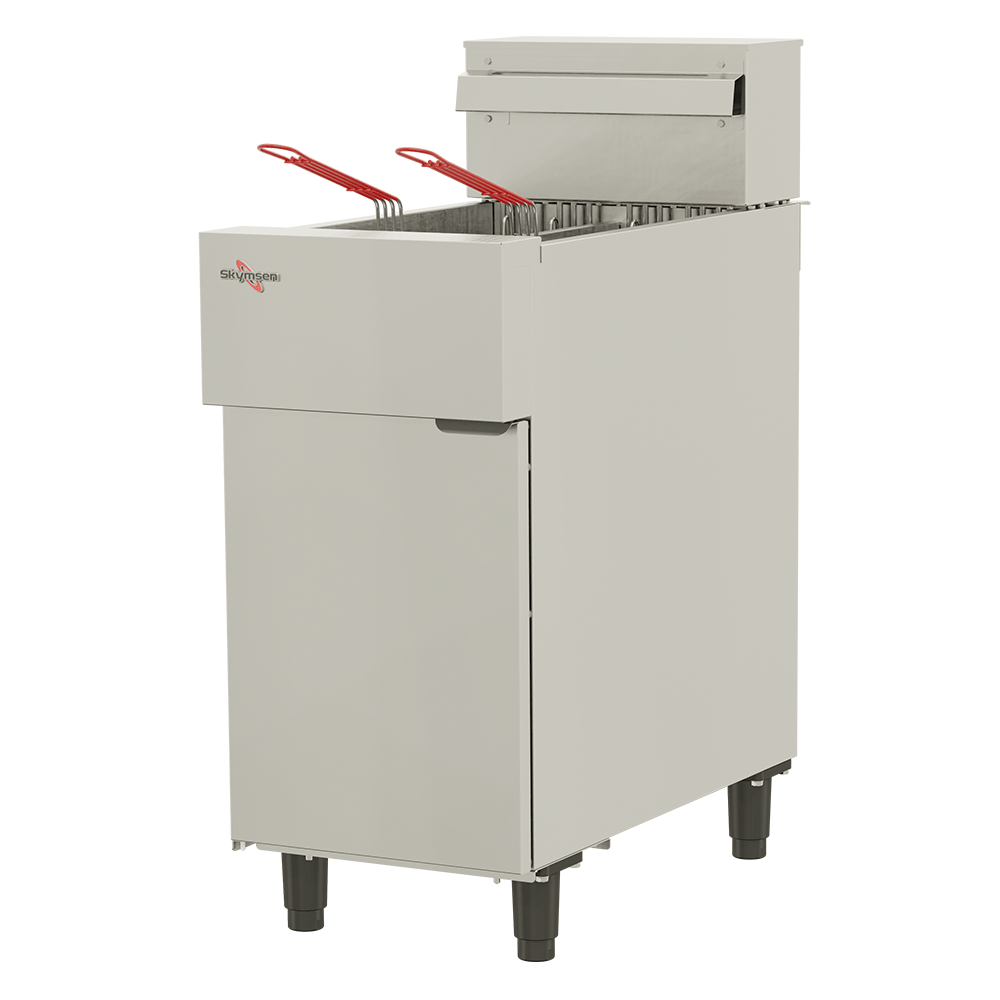 Encontraproduto.com.br - Fritadeira Zona Fria a Gás Split FG25S Skymsen - 2 Tanques Independentes 12,5L Total Inox Cap/ 2kg de Alimentos