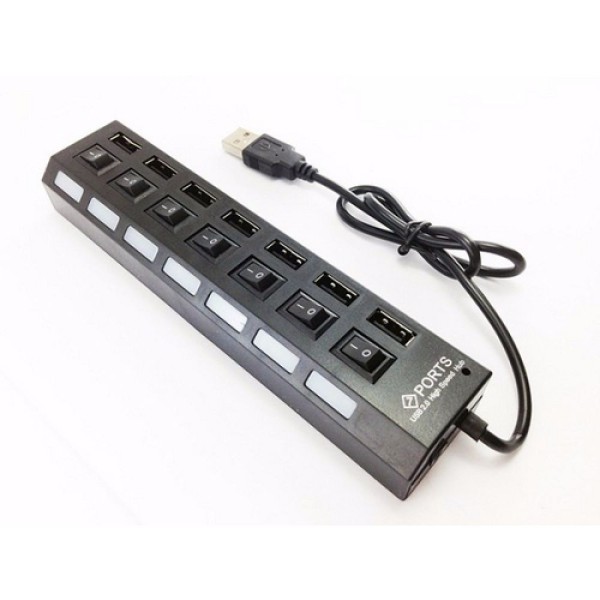 Encontraproduto.com.br - Hub 7 Portas Usb 2.0 Led Indicador Entrada P/ Fonte Preto B