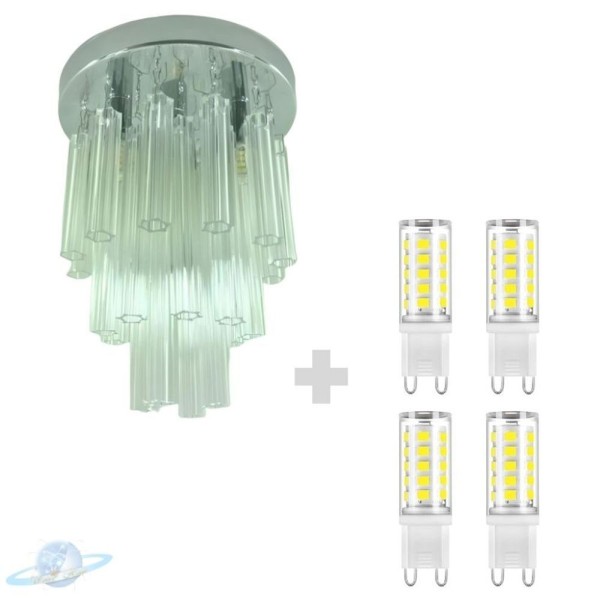 Encontraproduto.com.br - Kit Lustre Cristal Quadrado Plafon Redondo 20cm C- Lâmpada G9 5w Bf
