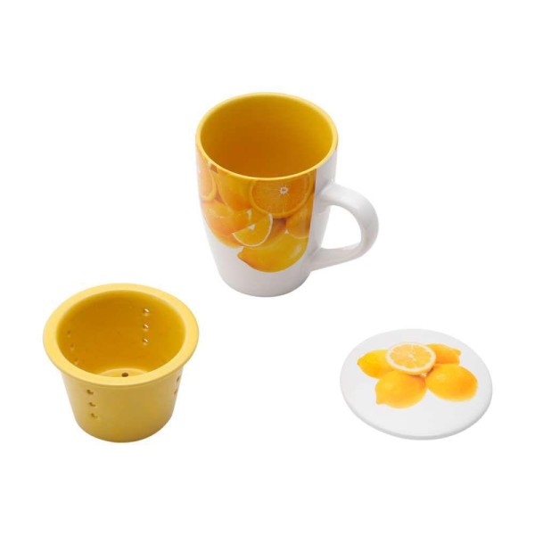Encontraproduto.com.br - Caneca Porcelana com Infusor Limão 330ml 1149 Rojemac