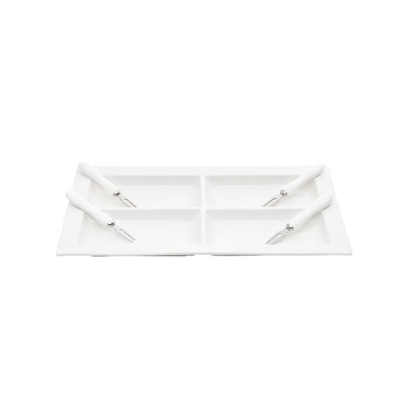 Petisqueira em porcelana com 4 garfos Wolff Lyon 37,5x23cm
