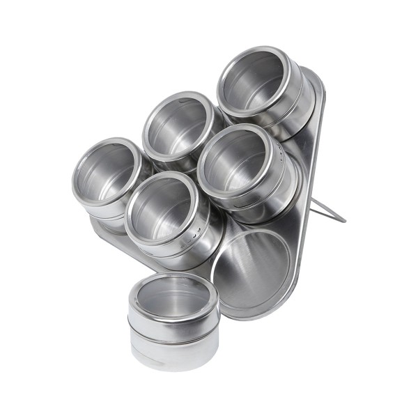 Encontraproduto.com.br - Jogo de porta-temperos em inox com suporte imantado Bon Gourmet 6 peças