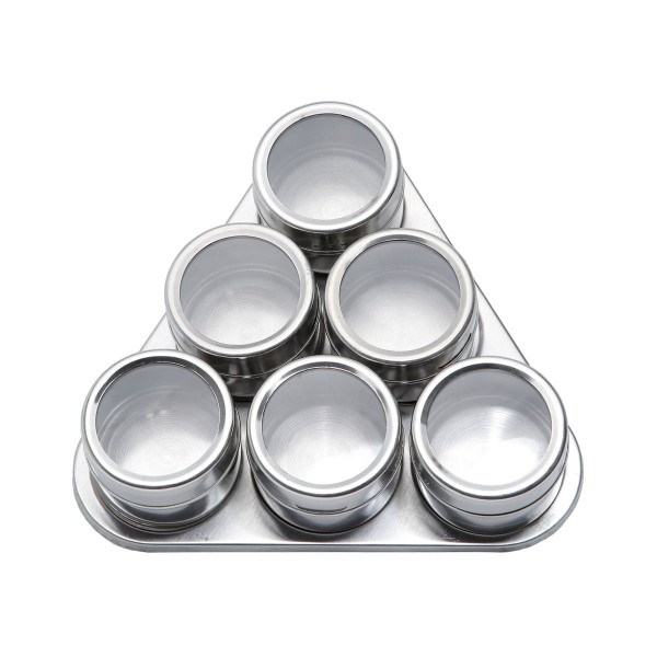 Encontraproduto.com.br - Jogo de porta-temperos em inox com suporte imantado Bon Gourmet 6 peças