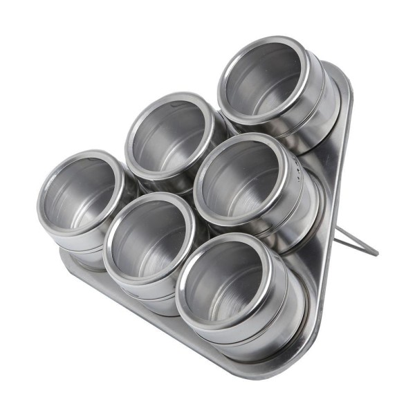 Encontraproduto.com.br - Jogo de porta-temperos em inox com suporte imantado Bon Gourmet 6 peças