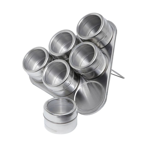 Encontraproduto.com.br - Jogo de porta-temperos em inox com suporte imantado Bon Gourmet 6 peças