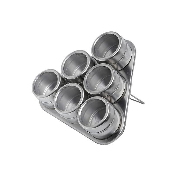 Encontraproduto.com.br - Jogo de porta-temperos em inox com suporte imantado Bon Gourmet 6 peças