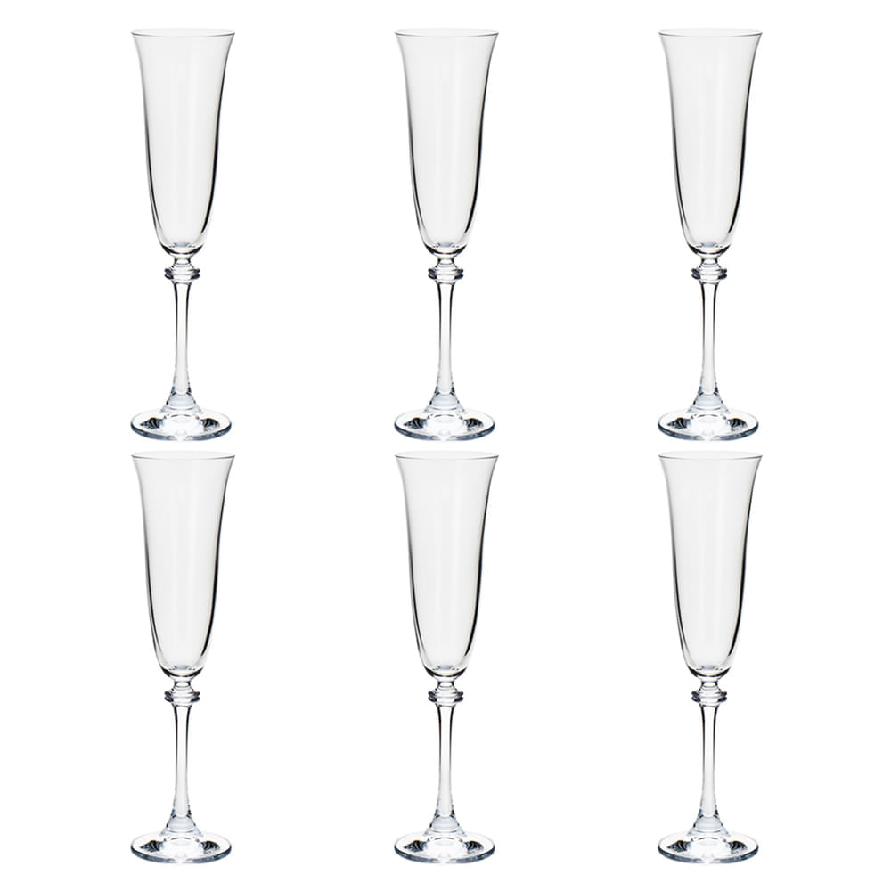 Jogo de taças champanhe em cristal Bohemia Alexandra 6 peças 190ml Incolor
