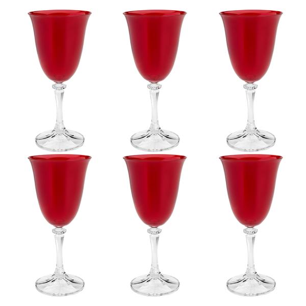 Jogo de taças água em cristal Bohemia Kleopatra 6 peças 360ml vermelha