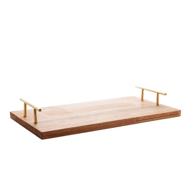 Encontraproduto.com.br - Bandeja de Madeira com Alça Dourada Liptus 45cm