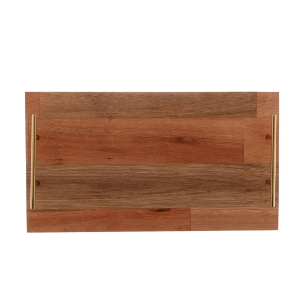 Encontraproduto.com.br - Bandeja de Madeira com Alça Dourada Liptus 45cm