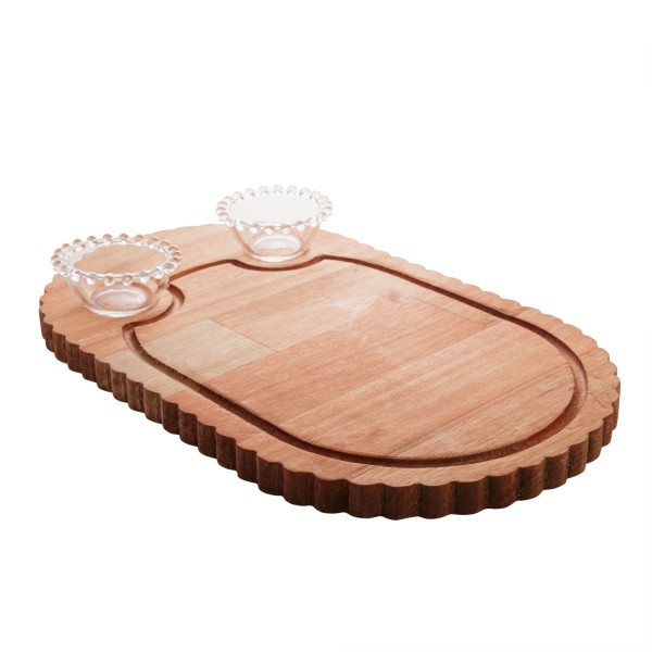 Encontraproduto.com.br - Tábua de Madeira com 2 Bowls em Cristal Liptus 42cm x 25cm x 4cm - Woodart
