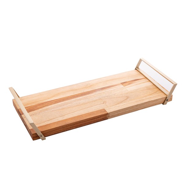 Encontraproduto.com.br - Bandeja de Madeira Teca com Aço Champanhe 41cm