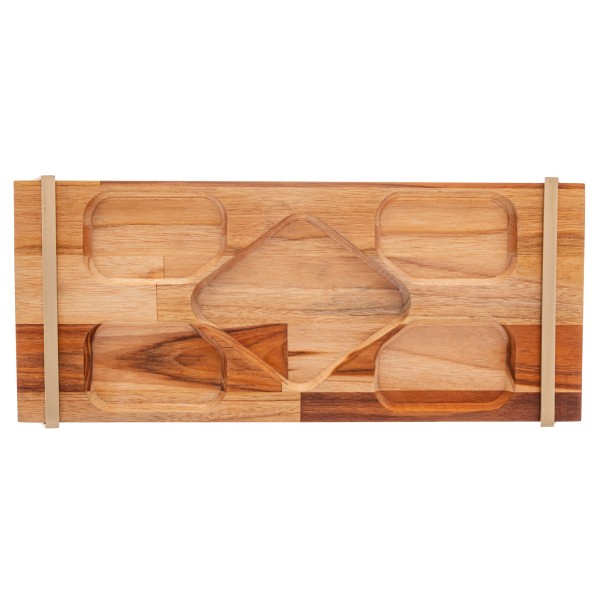 Encontraproduto.com.br - Bandeja de Madeira Teca com Aço Champanhe 41cm