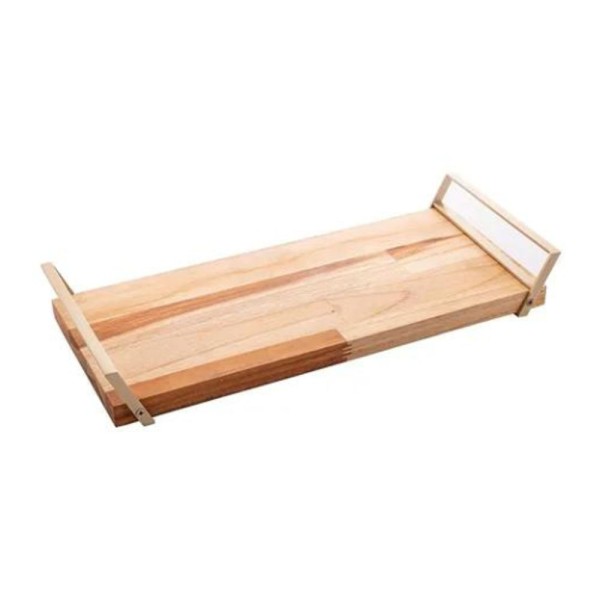 Encontraproduto.com.br - Bandeja de Madeira Teca com Aço Champanhe 41cm