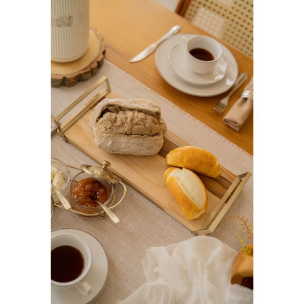 Encontraproduto.com.br - Bandeja de Madeira Teca com Aço Champanhe 41cm