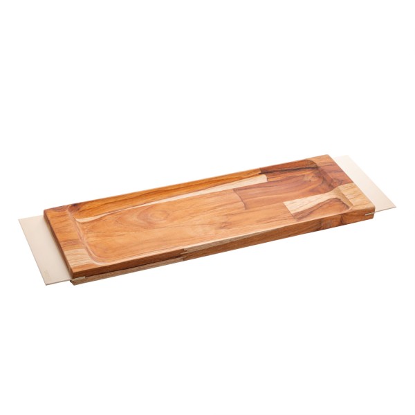Encontraproduto.com.br - Tábua Para Servir de Madeira Com Inox Champanhe 46x13x3,5cm