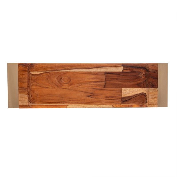 Encontraproduto.com.br - Tábua Para Servir de Madeira Com Inox Champanhe 46x13x3,5cm