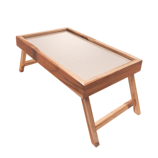 Encontraproduto.com.br - Bandeja de Madeira Teca com Sisal para Servir 50cm