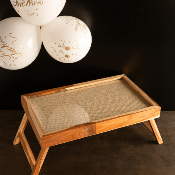 Encontraproduto.com.br - Bandeja de Madeira Teca com Sisal para Servir 50cm