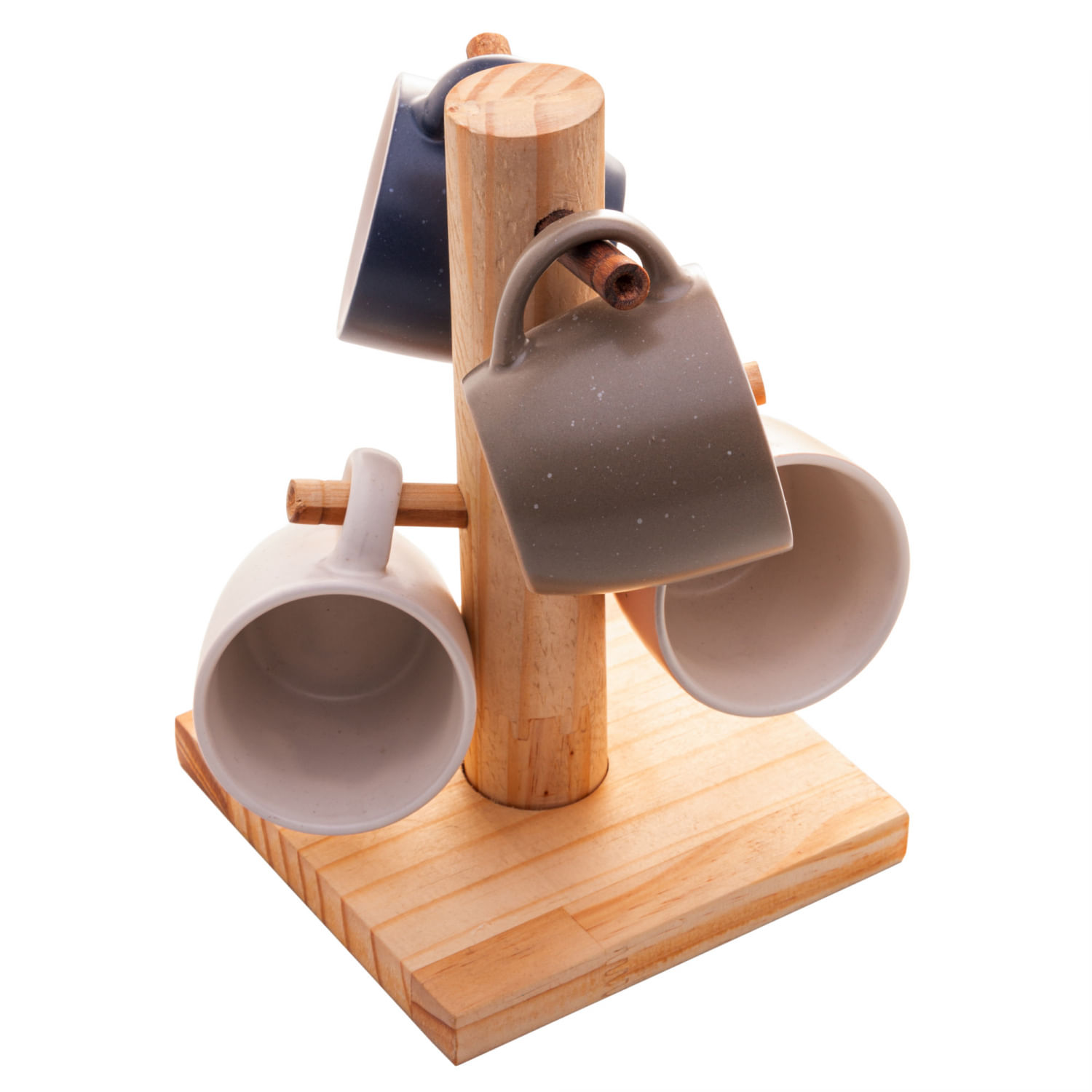 Encontraproduto.com.br - Suporte para Xicaras em Madeira Pinus com 4 Canecas 20cm