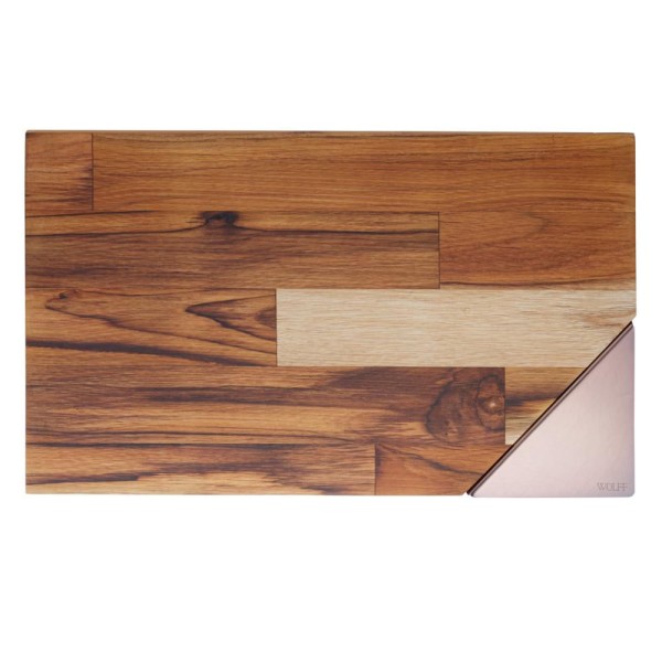 Encontraproduto.com.br - Tábua para Servir de Madeira com Alça de Cobre Teca 40cm x 23cm x 2cm - Wolff Craft