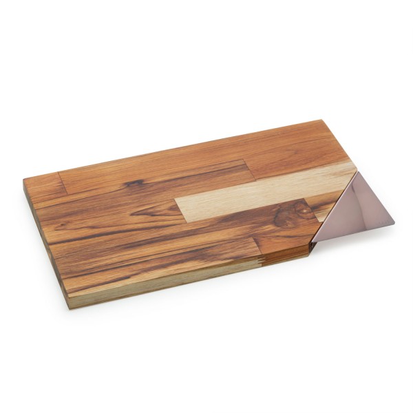 Encontraproduto.com.br - Tábua para Servir de Madeira com Alça de Cobre Teca 40cm x 23cm x 2cm - Wolff Craft