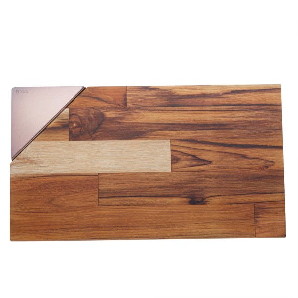 Encontraproduto.com.br - Tábua para Servir de Madeira com Alça de Cobre Teca 40cm x 23cm x 2cm - Wolff Craft