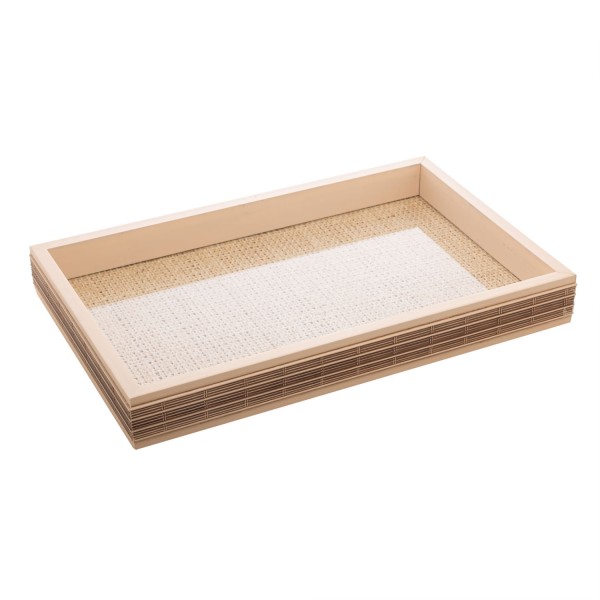 Encontraproduto.com.br - Bandeja de Madeira com Sisal e Bambu Bege 45x30x4cm