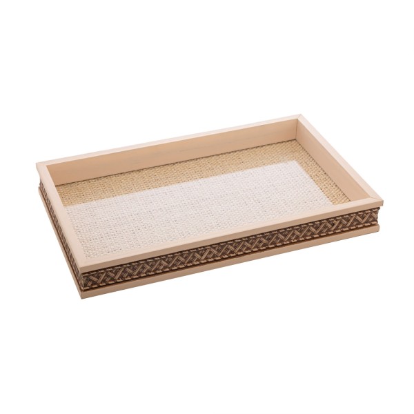 Encontraproduto.com.br - Bandeja de Madeira com Sisal Trançado Bege 37,5x23,5x4cm
