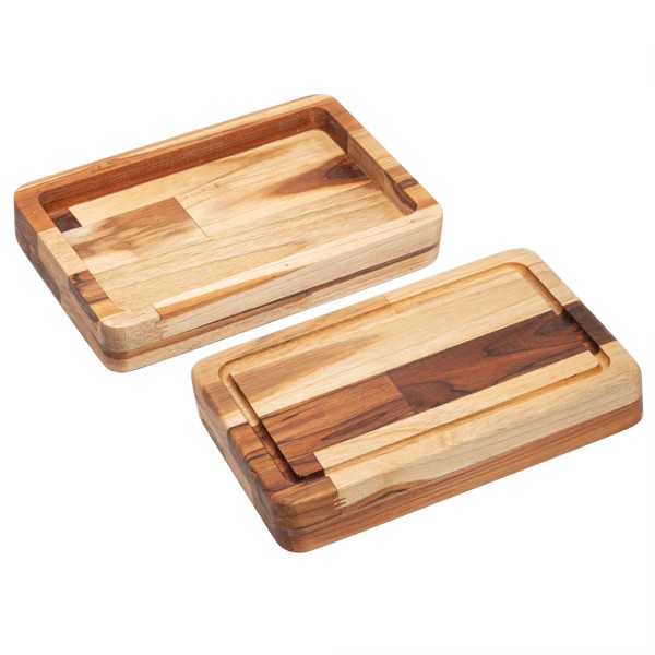 Encontraproduto.com.br - Tábua com Função de Bandeja de Madeira Teca Barbecue 45cm x 30cm x 4cm - Wolff Craft