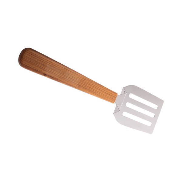 Encontraproduto.com.br - Espátula Vazada de Aço Inox com Cabo de Madeira Teca 31cm x 7cm x 4cm - Wolff Craft