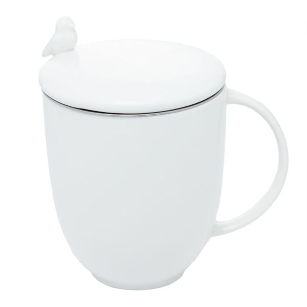 Encontraproduto.com.br - Caneca em Porcelana com Tampa e Infusor Birds Branco 350ml