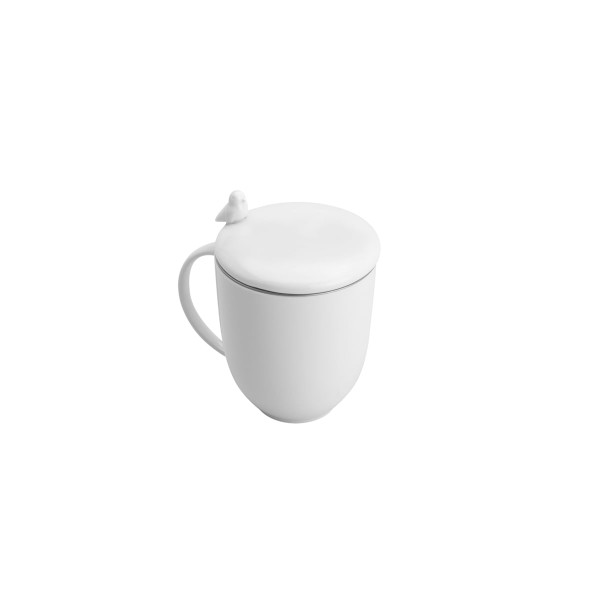 Encontraproduto.com.br - Caneca em Porcelana com Tampa e Infusor Birds Branco 350ml