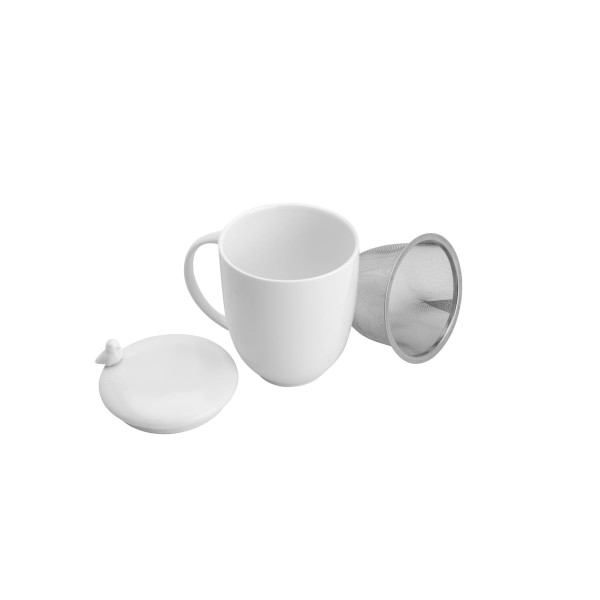 Encontraproduto.com.br - Caneca em Porcelana com Tampa e Infusor Birds Branco 350ml