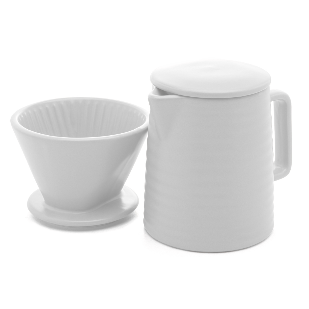 Encontraproduto.com.br - Bule com Suporte para Filtro em Cerâmica Branco 600ml
