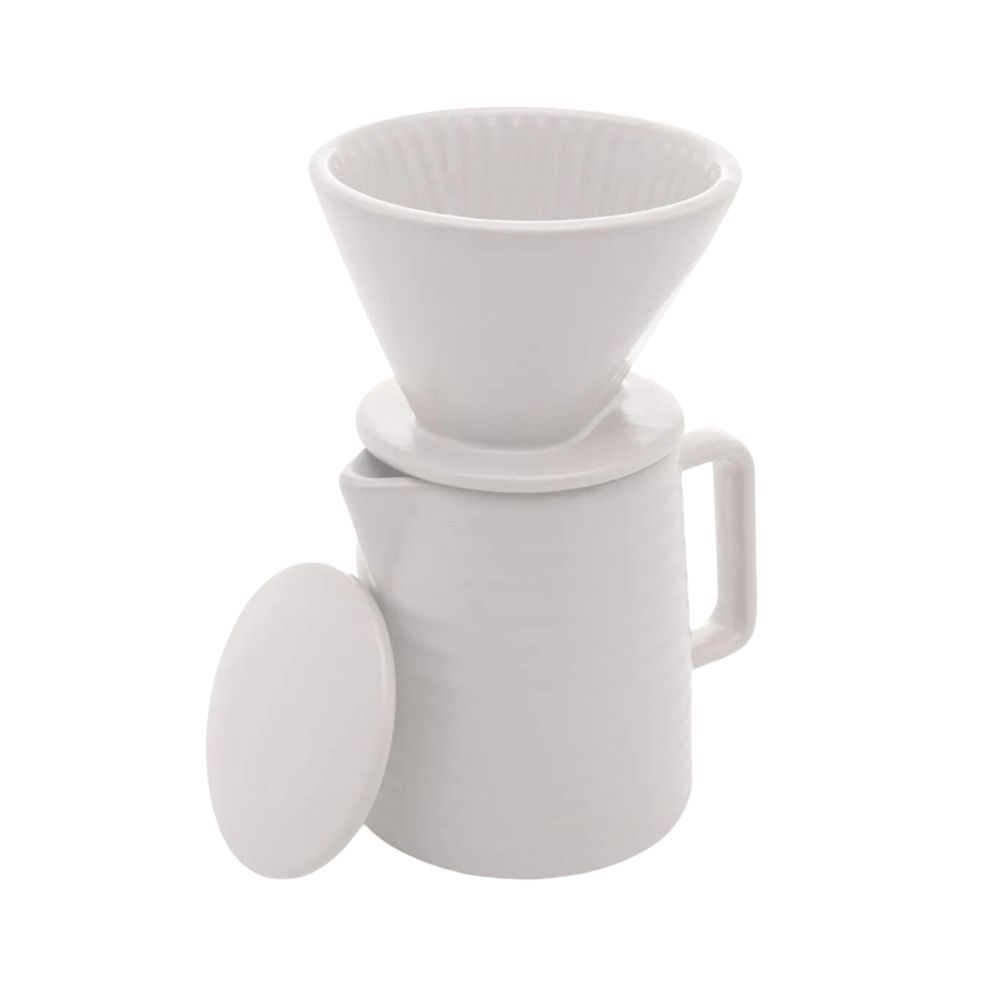 Encontraproduto.com.br - Bule com Suporte para Filtro em Cerâmica Branco 600ml