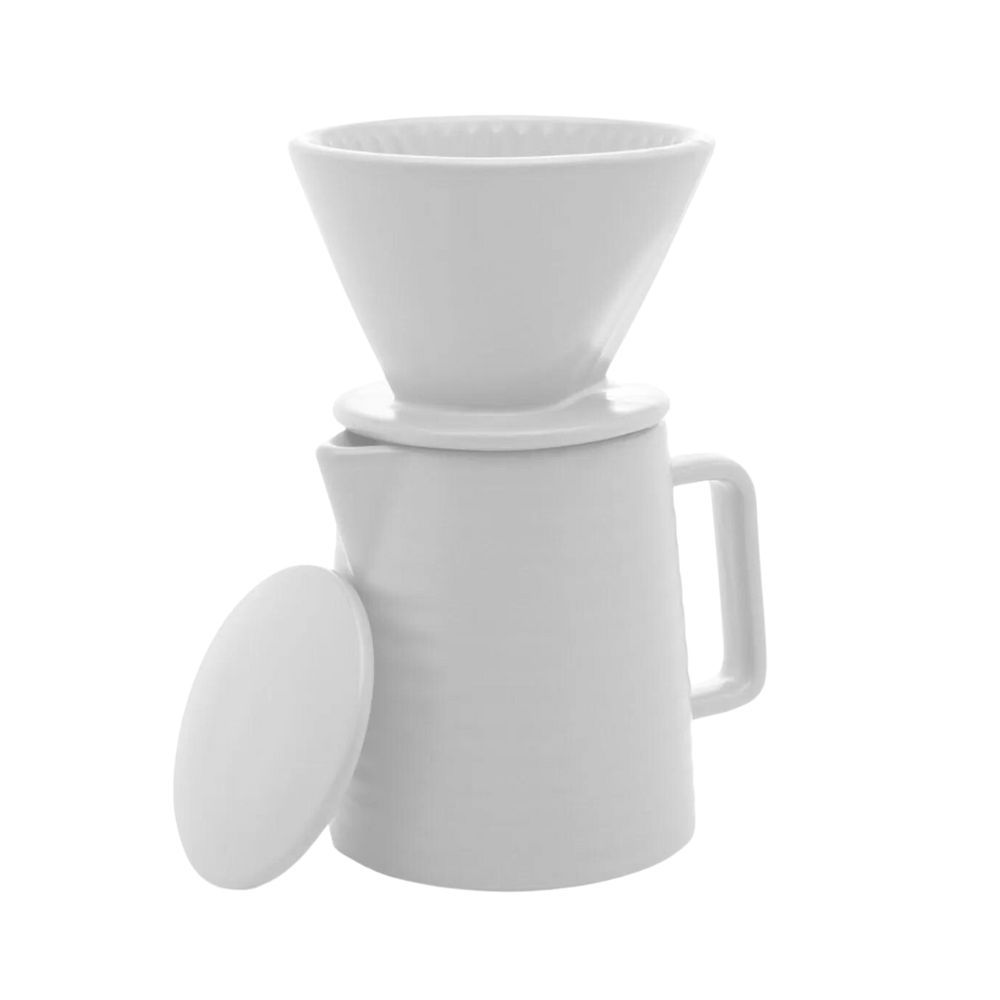 Encontraproduto.com.br - Bule com Suporte para Filtro em Cerâmica Branco 600ml