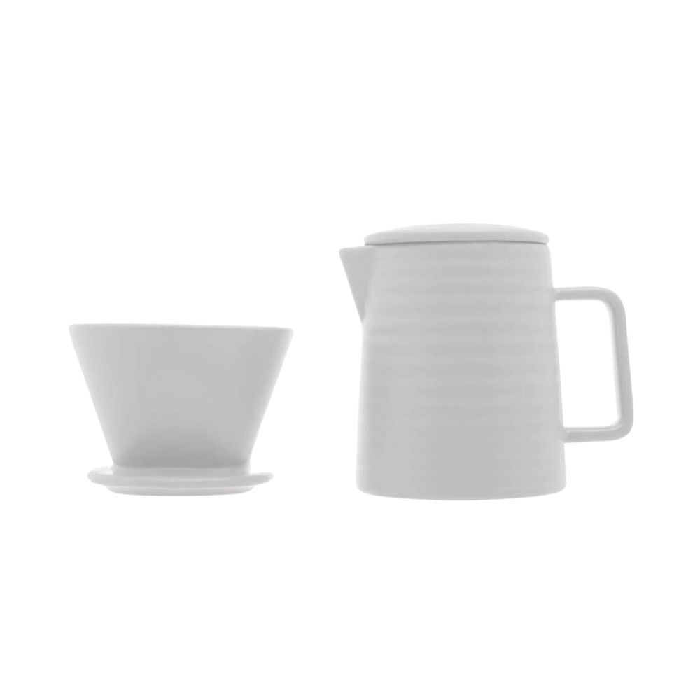 Encontraproduto.com.br - Bule com Suporte para Filtro em Cerâmica Branco 600ml