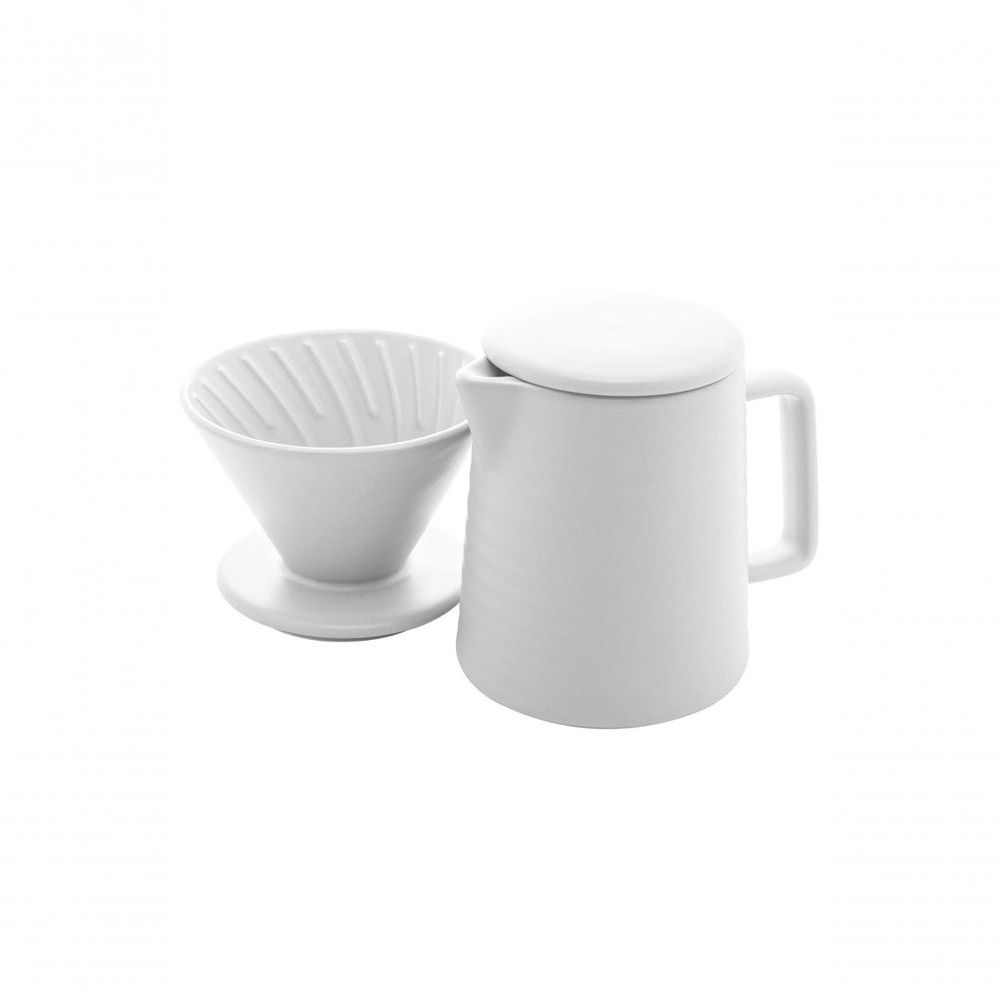 Encontraproduto.com.br - Bule com Suporte para Filtro em Cerâmica Branco 600ml
