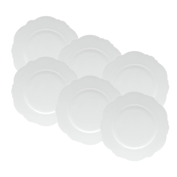 Kit 6 Pratos Sobremesa Porcelana Maldivas Branco 21x1,5cm