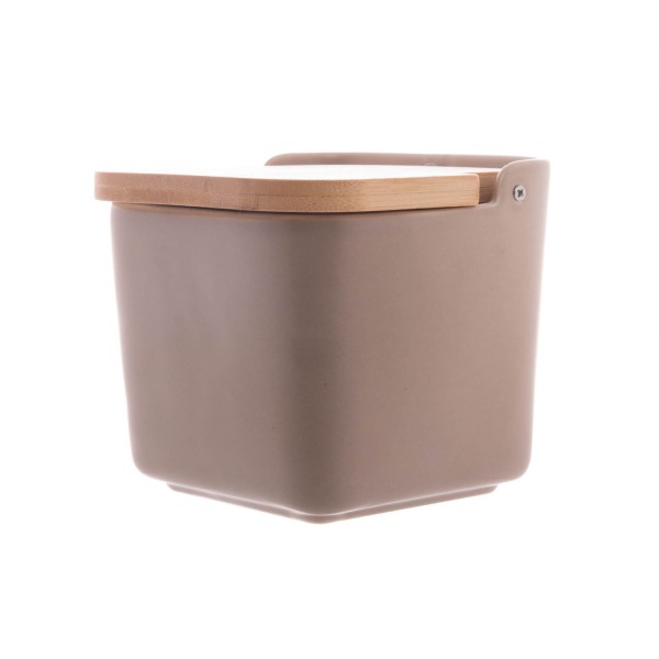 Encontraproduto.com.br - Saleiro Areia C/ Tampa Bambu 12x11cm em Cerâmica Wolff