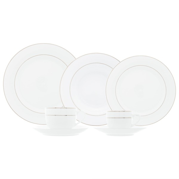 Encontraproduto.com.br - Aparelho de Jantar 42 Peças de Porcelana com Borda Prateada Mônaco Branco - Wolff