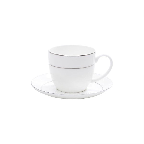 Encontraproduto.com.br - Aparelho de Jantar 42 Peças de Porcelana com Borda Prateada Mônaco Branco - Wolff