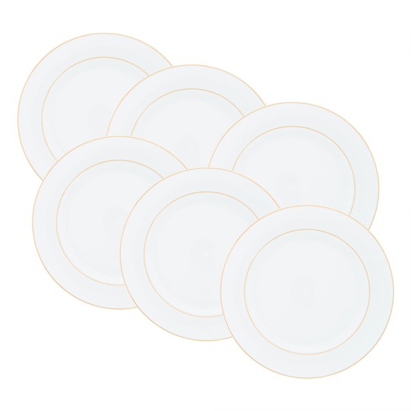 Encontraproduto.com.br - Conjunto 6 Pratos Rasos de Porcelana com Fio de Ouro Mônaco Branco 27cm x 2,5cm - Wolff