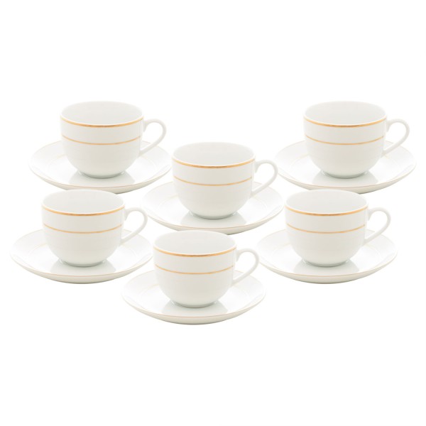 Encontraproduto.com.br - Conjunto 6 Xícaras de Chá de Porcelana com Pires e Fio de Ouro Mônaco Branco 220ml - Wolff