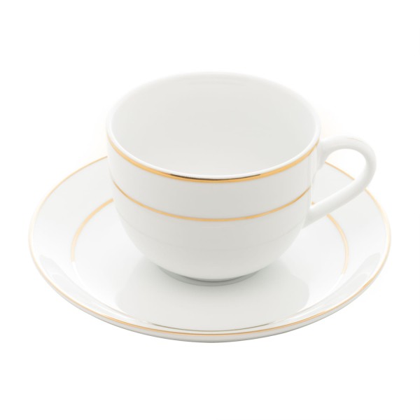 Encontraproduto.com.br - Conjunto 6 Xícaras de Chá de Porcelana com Pires e Fio de Ouro Mônaco Branco 220ml - Wolff