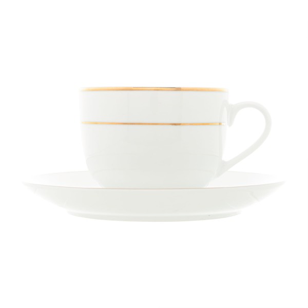 Encontraproduto.com.br - Conjunto 6 Xícaras de Chá de Porcelana com Pires e Fio de Ouro Mônaco Branco 220ml - Wolff